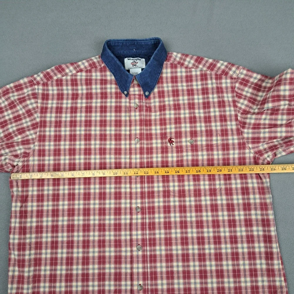Wrangler PBR Button Down Shirt Mens Size XL Red Plaid Rodeo Bull Riding Official
